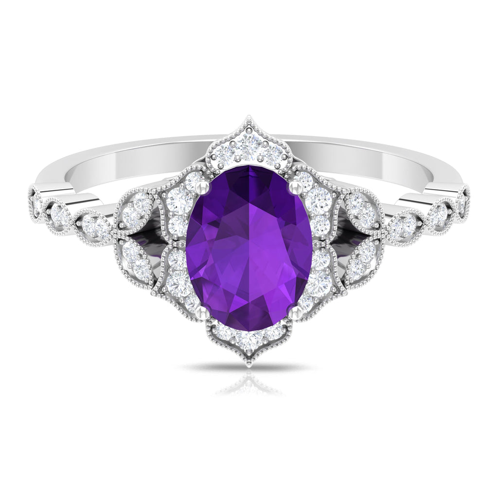 Solitaire Amethyst Engagement Ring with Diamond Accent