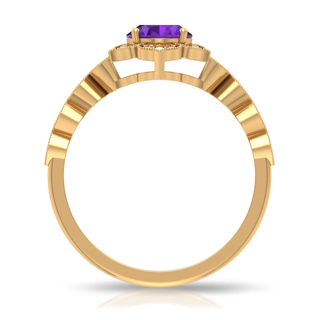 Solitaire Amethyst Engagement Ring with Diamond Accent