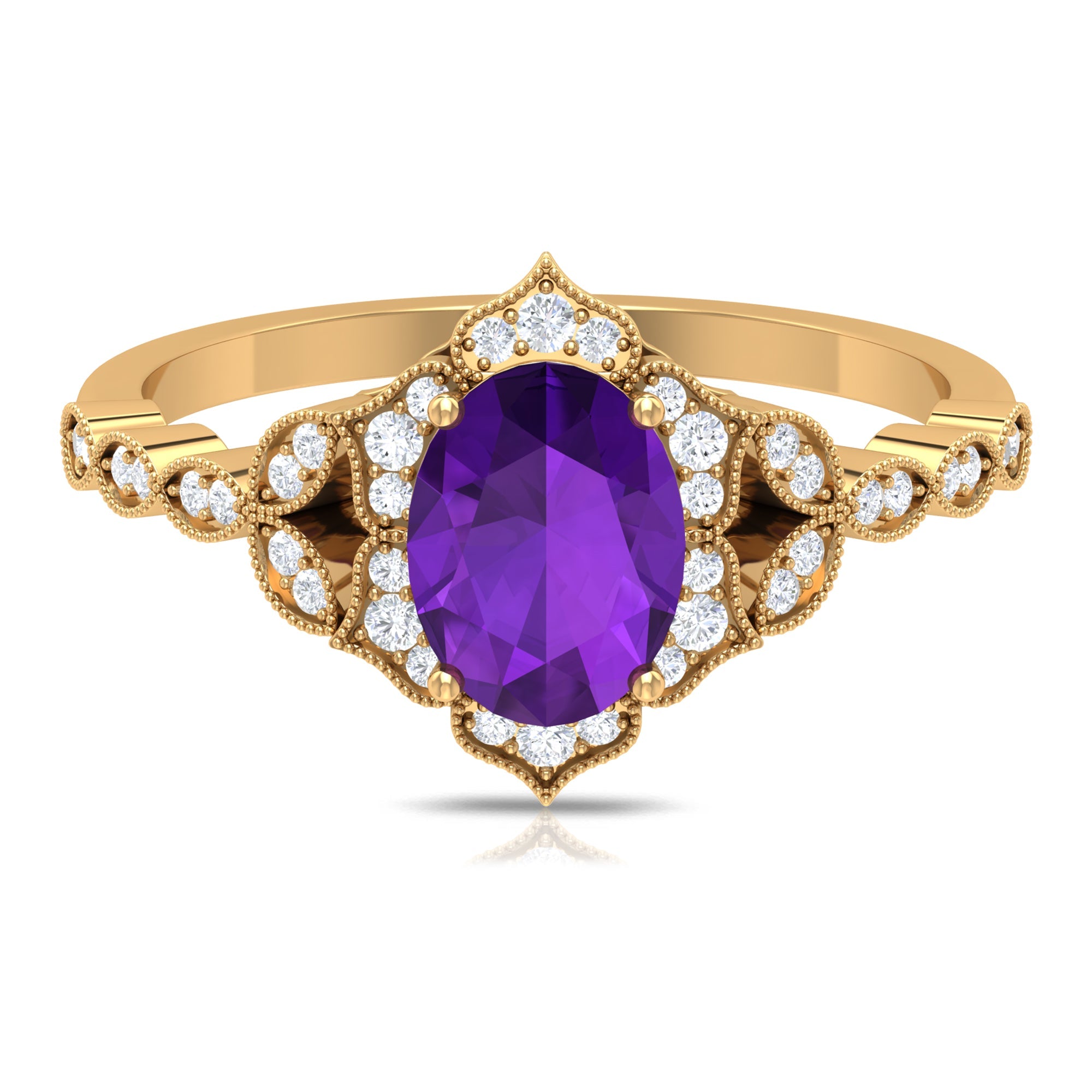 Solitaire Amethyst Engagement Ring with Diamond Accent