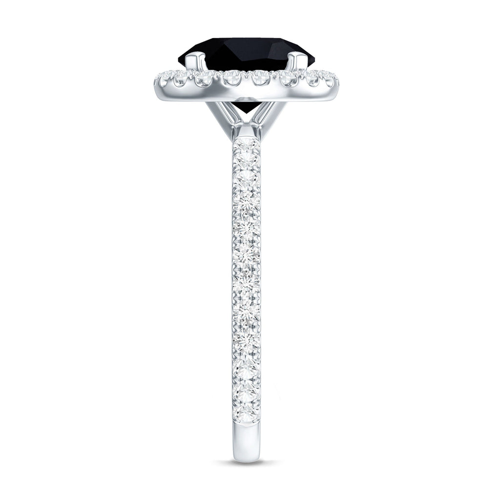 8mm Round Shape Black Onyx Engagement Ring with Diamond Halo