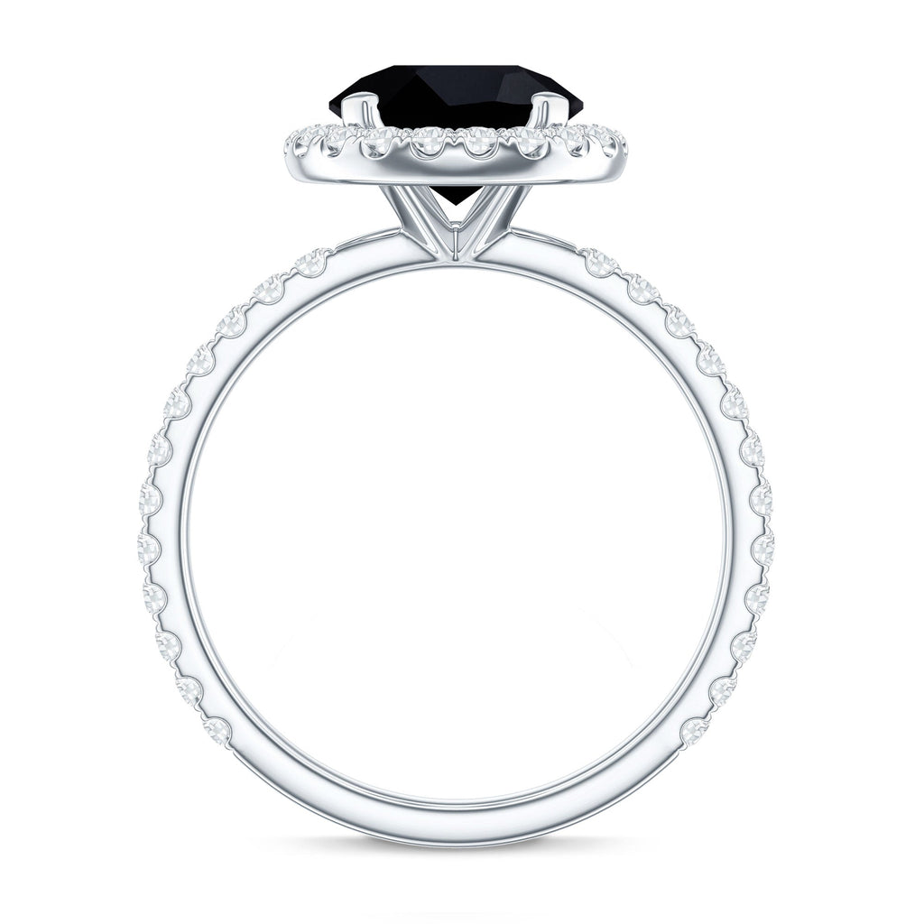 8mm Round Shape Black Onyx Engagement Ring with Diamond Halo