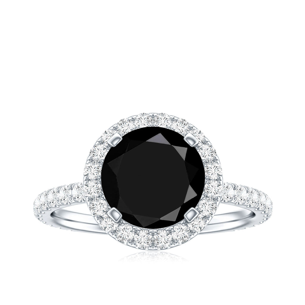8mm Round Shape Black Onyx Engagement Ring with Diamond Halo