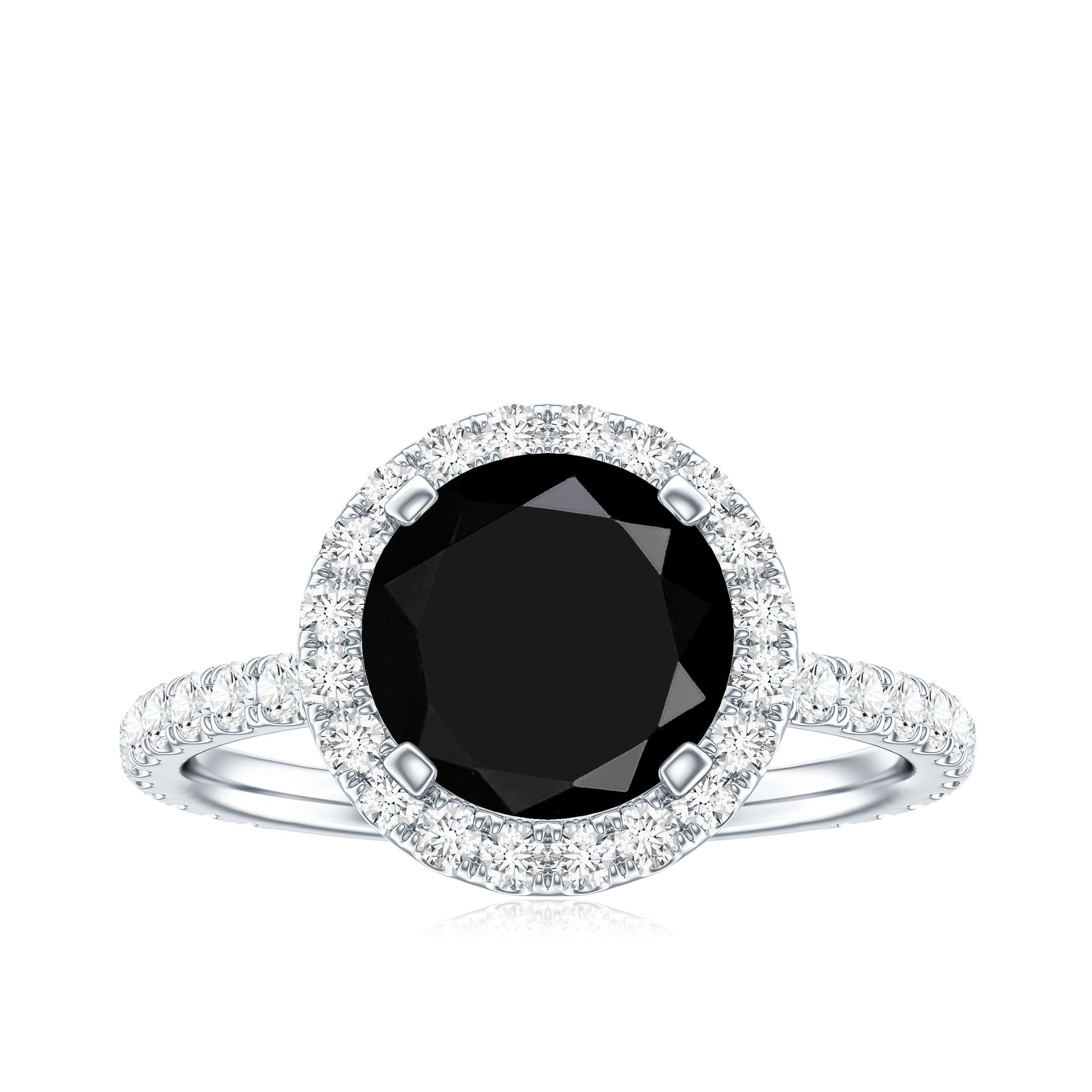 8mm Round Shape Black Onyx Engagement Ring with Diamond Halo