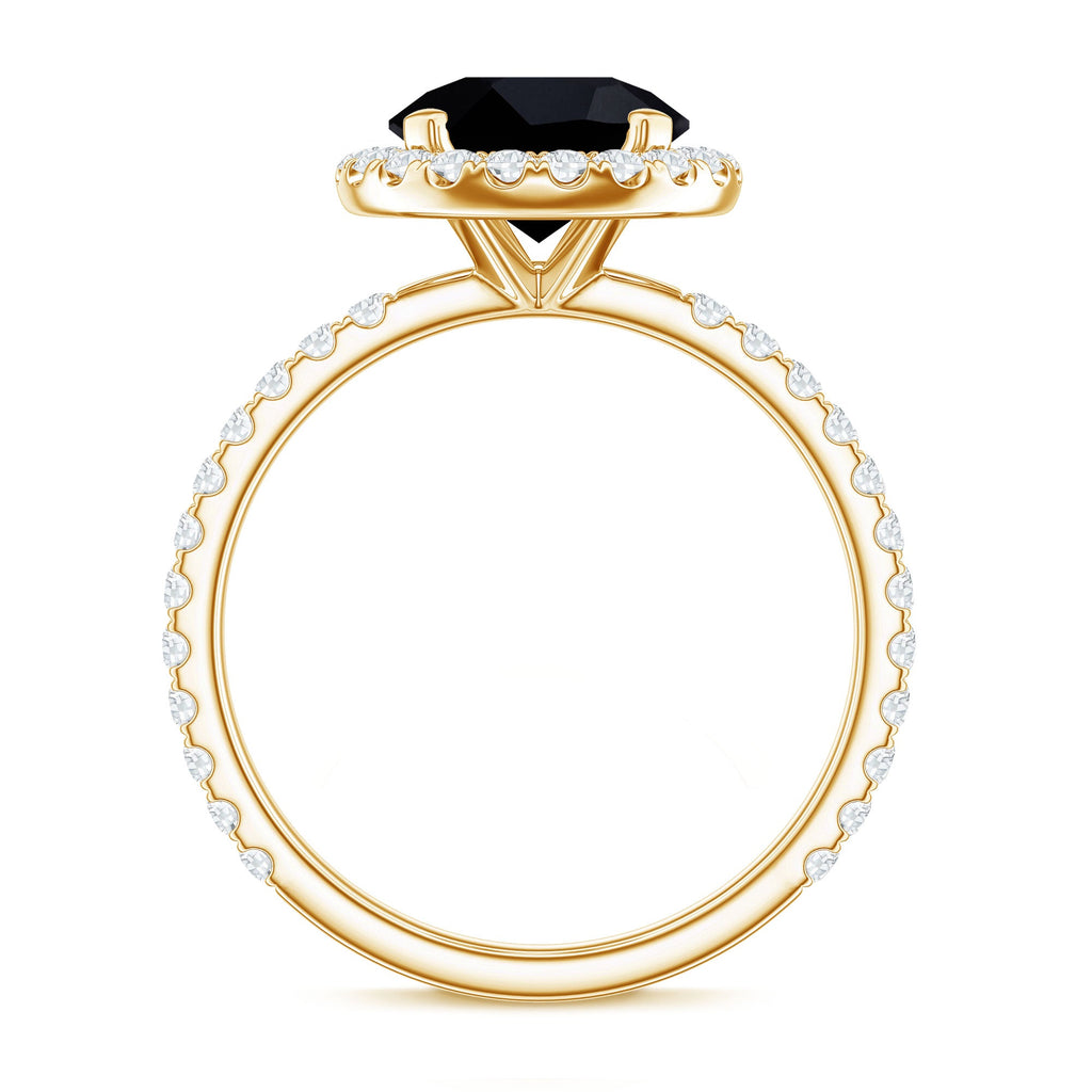 8mm Round Shape Black Onyx Engagement Ring with Diamond Halo