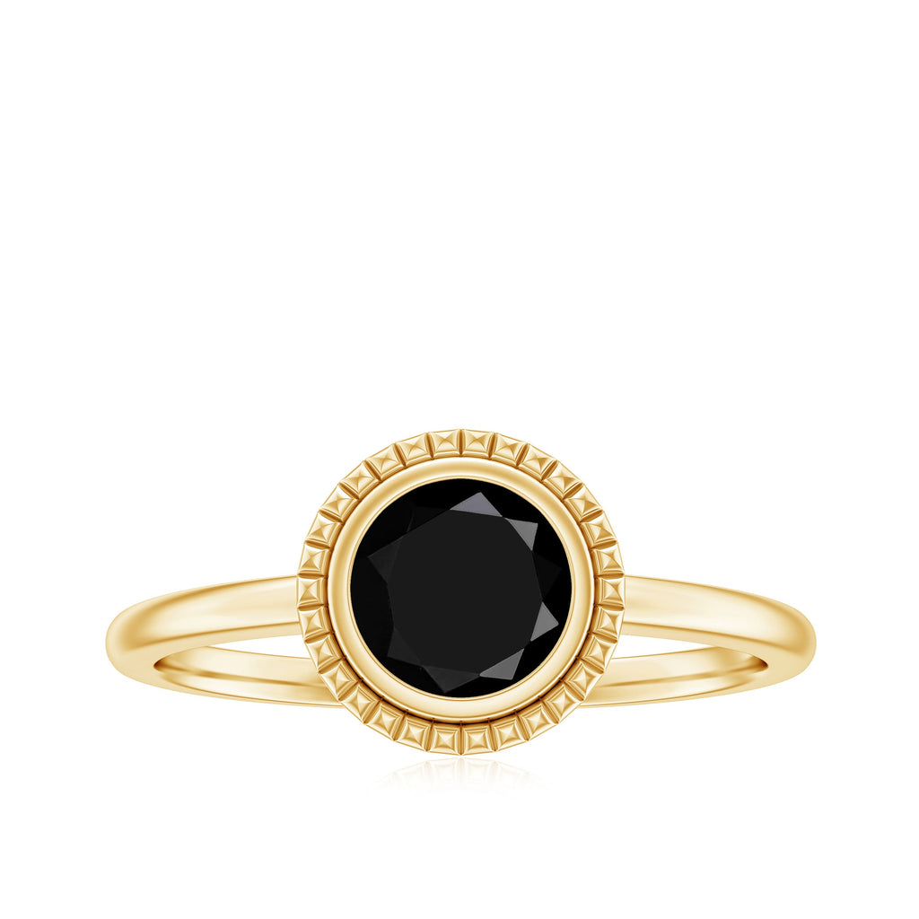 8mm Round Shape Black Onyx Solitaire Ring in Bezel Setting