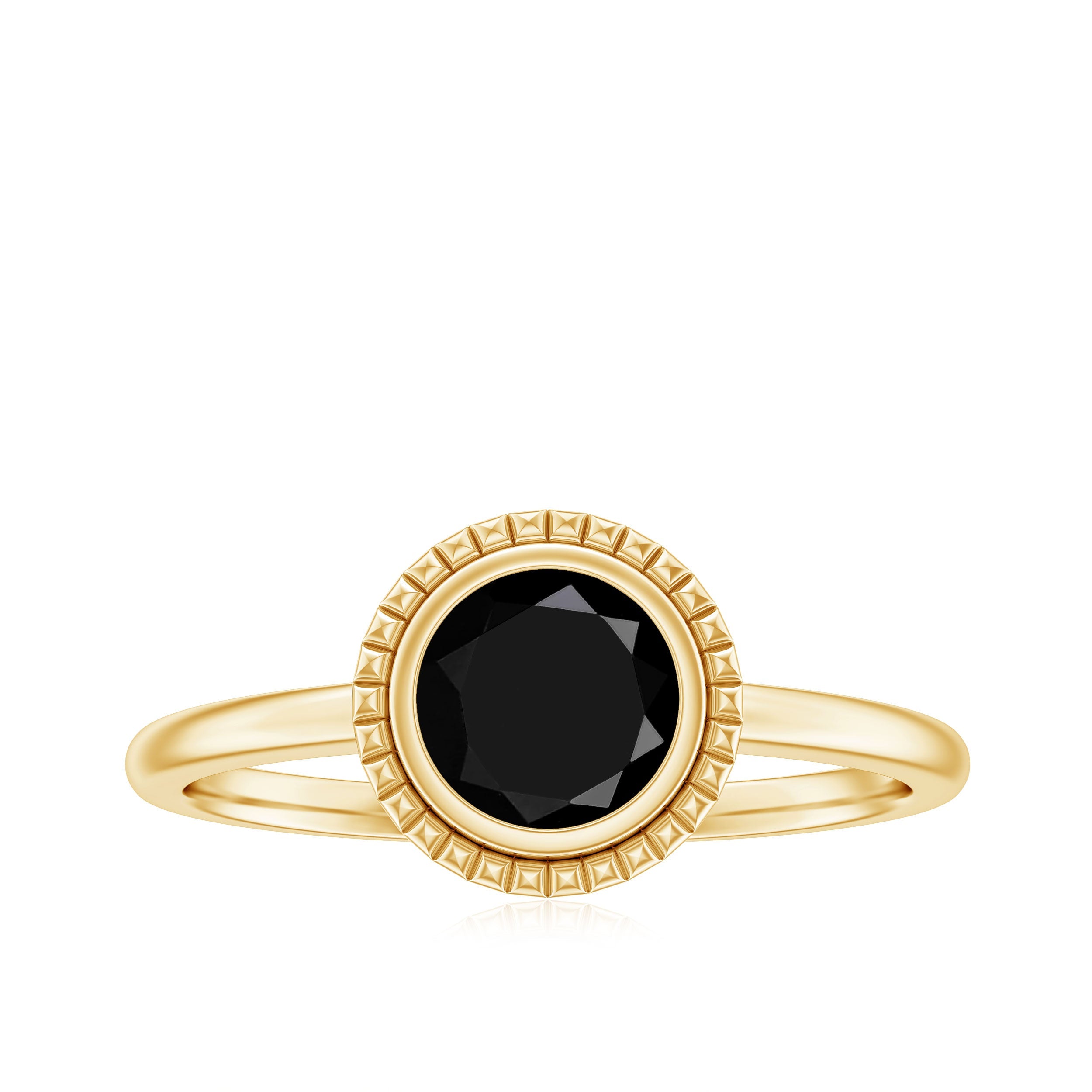 8mm Round Shape Black Onyx Solitaire Ring in Bezel Setting