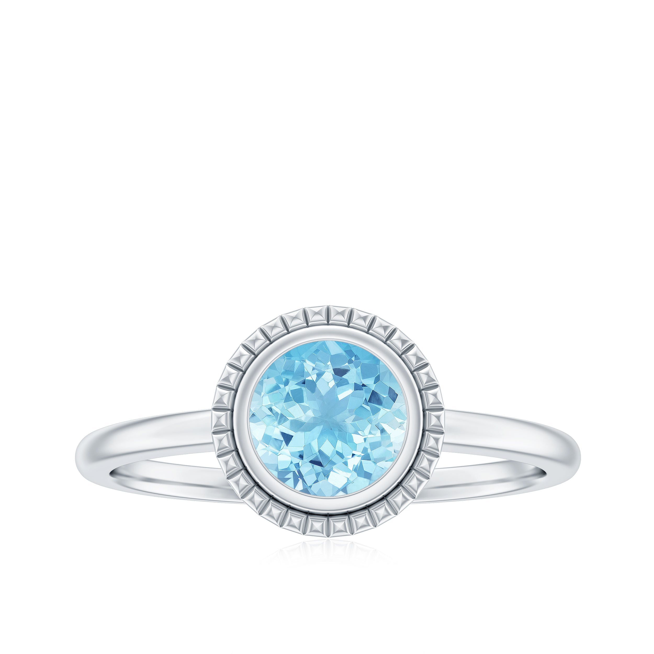 0.8 Carat Bezel Set Round Aquamarine Solitaire Promise Ring
