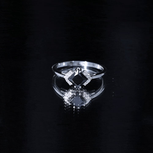 1 Carat Lab Grown Black and White Diamond Princess Cut Engagement Ring