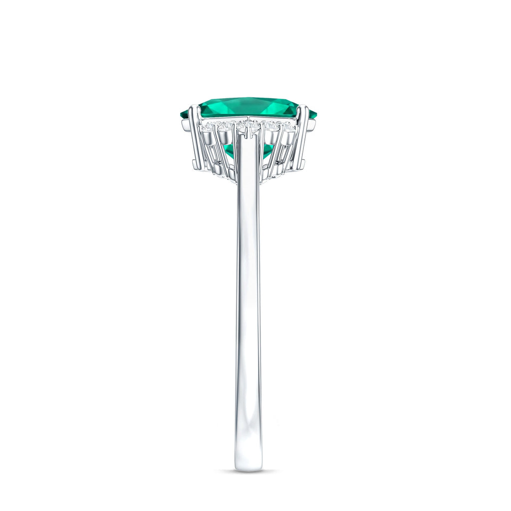 Certified 8 mm Lab Grown Emerald Princess Cut Engagement Ring with Diamond