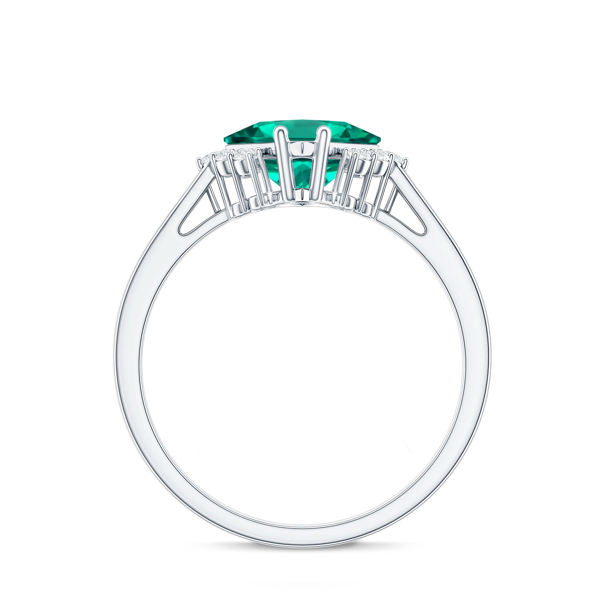 Certified 8 mm Lab Grown Emerald Princess Cut Engagement Ring with Diamond