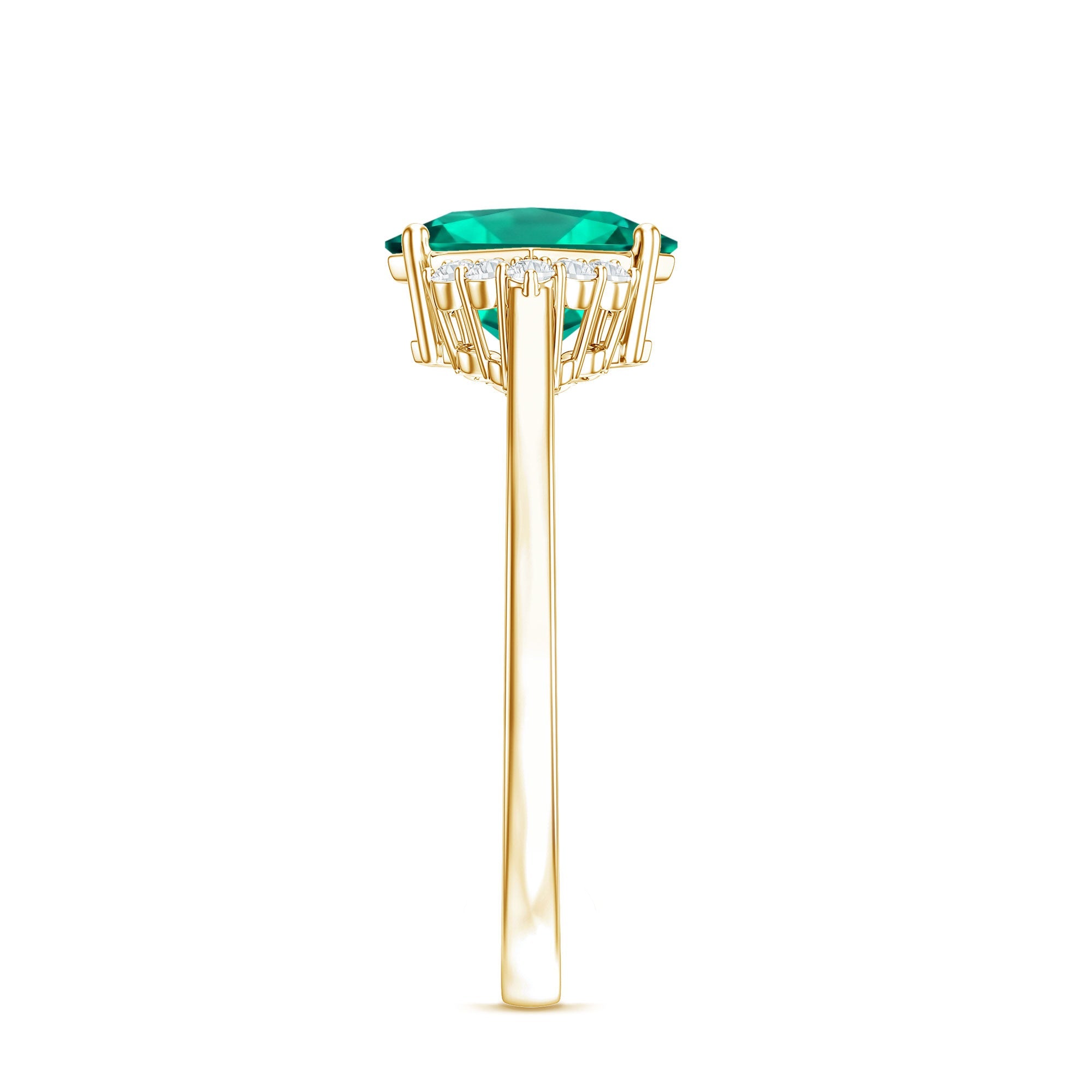 Certified 8 mm Lab Grown Emerald Princess Cut Engagement Ring with Diamond
