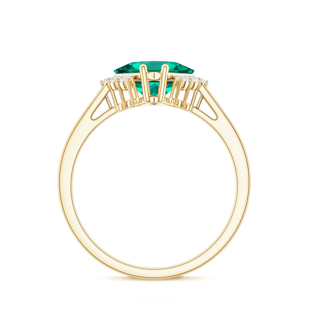 Certified 8 mm Lab Grown Emerald Princess Cut Engagement Ring with Diamond