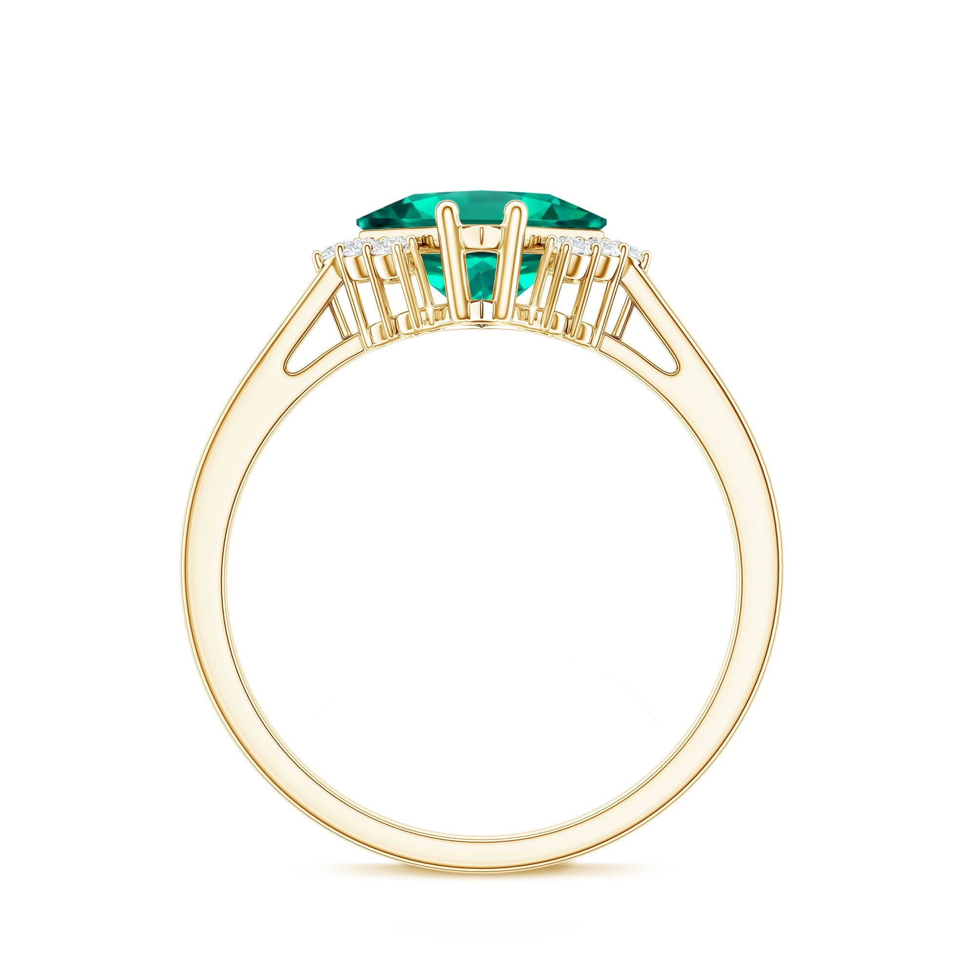 Certified 8 mm Lab Grown Emerald Princess Cut Engagement Ring with Diamond