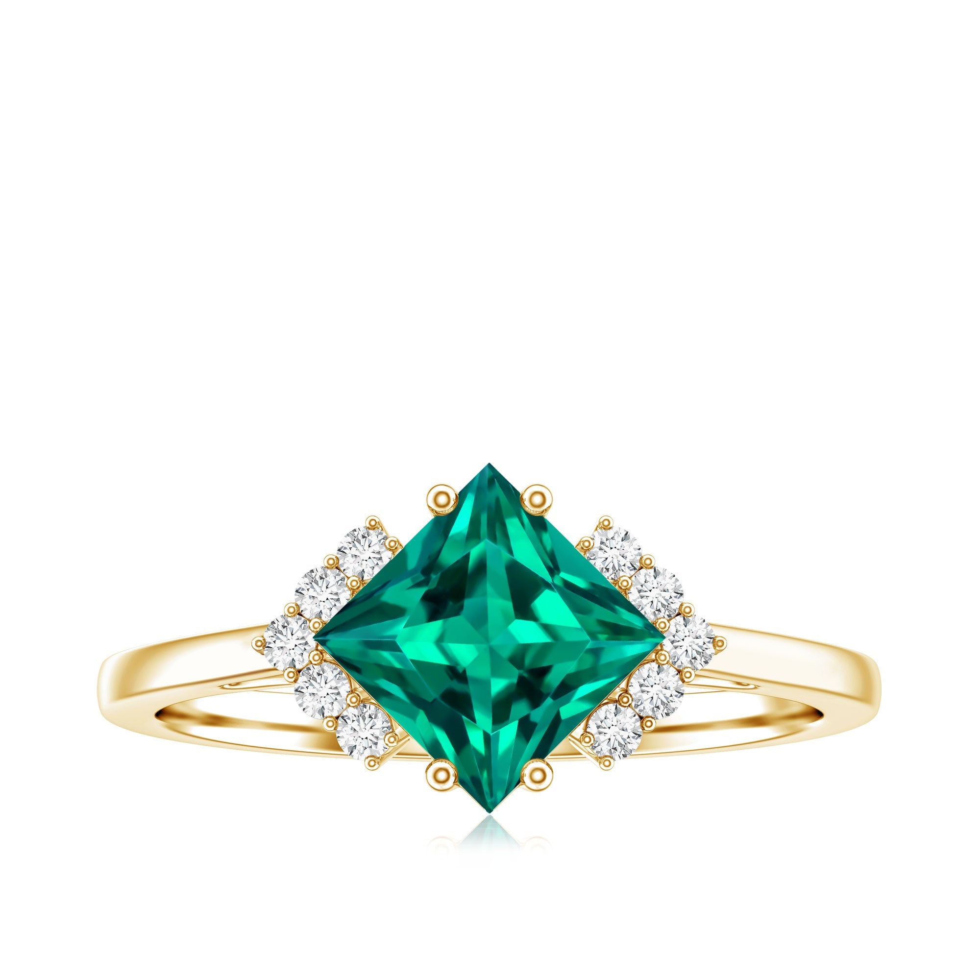 Certified 8 mm Lab Grown Emerald Princess Cut Engagement Ring with Diamond