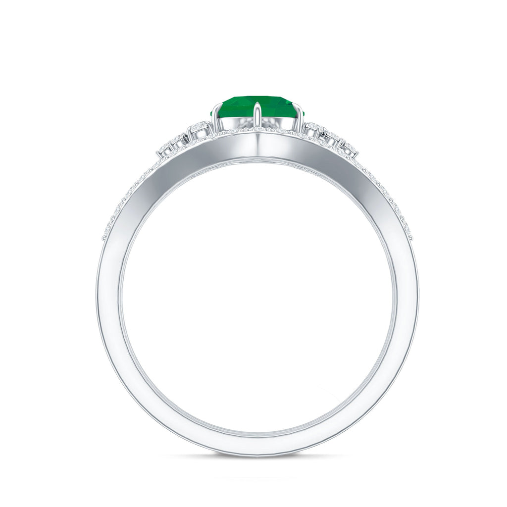 Natural Emerald Diamond Wedding Bridal Ring Set of 2