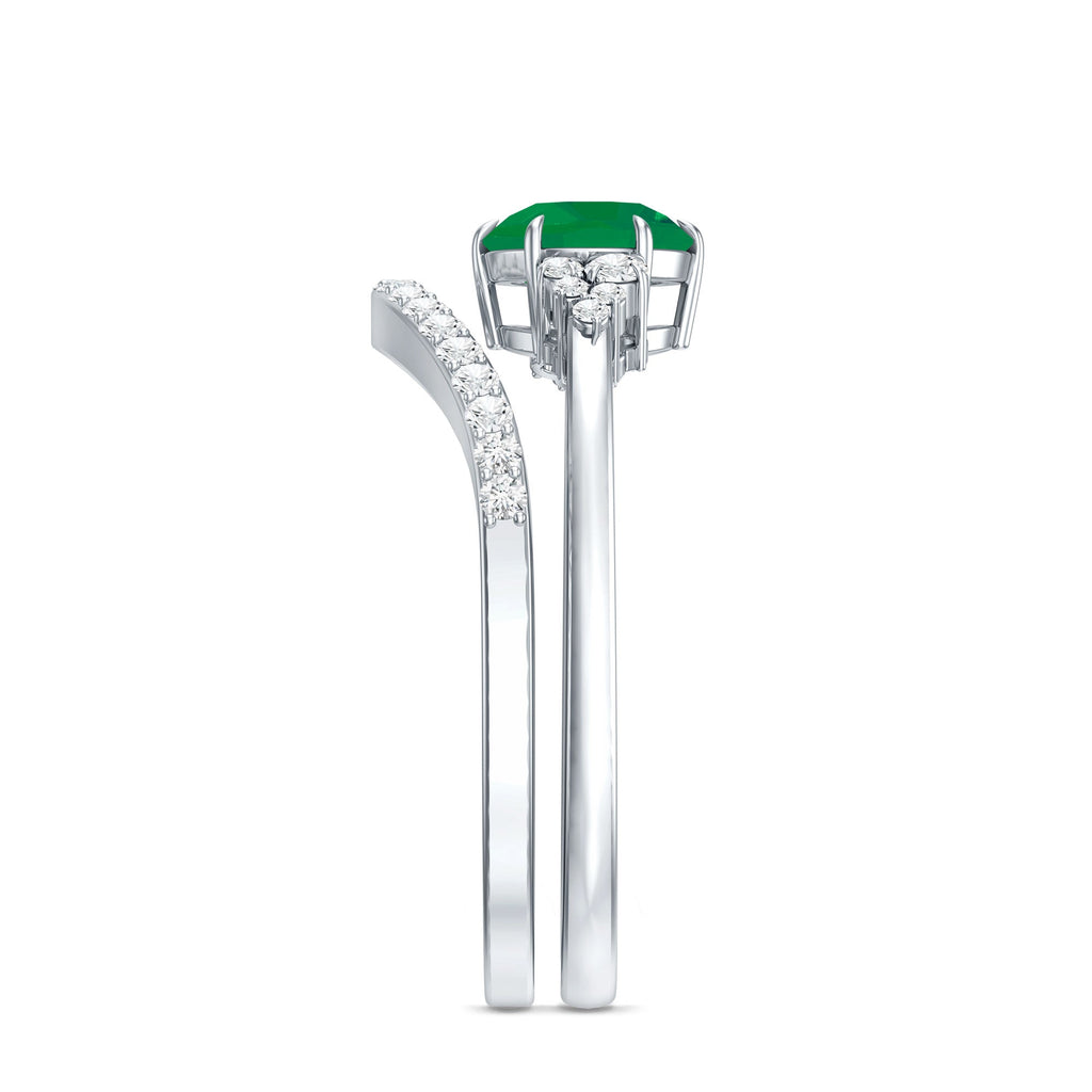 Natural Emerald Diamond Wedding Bridal Ring Set of 2