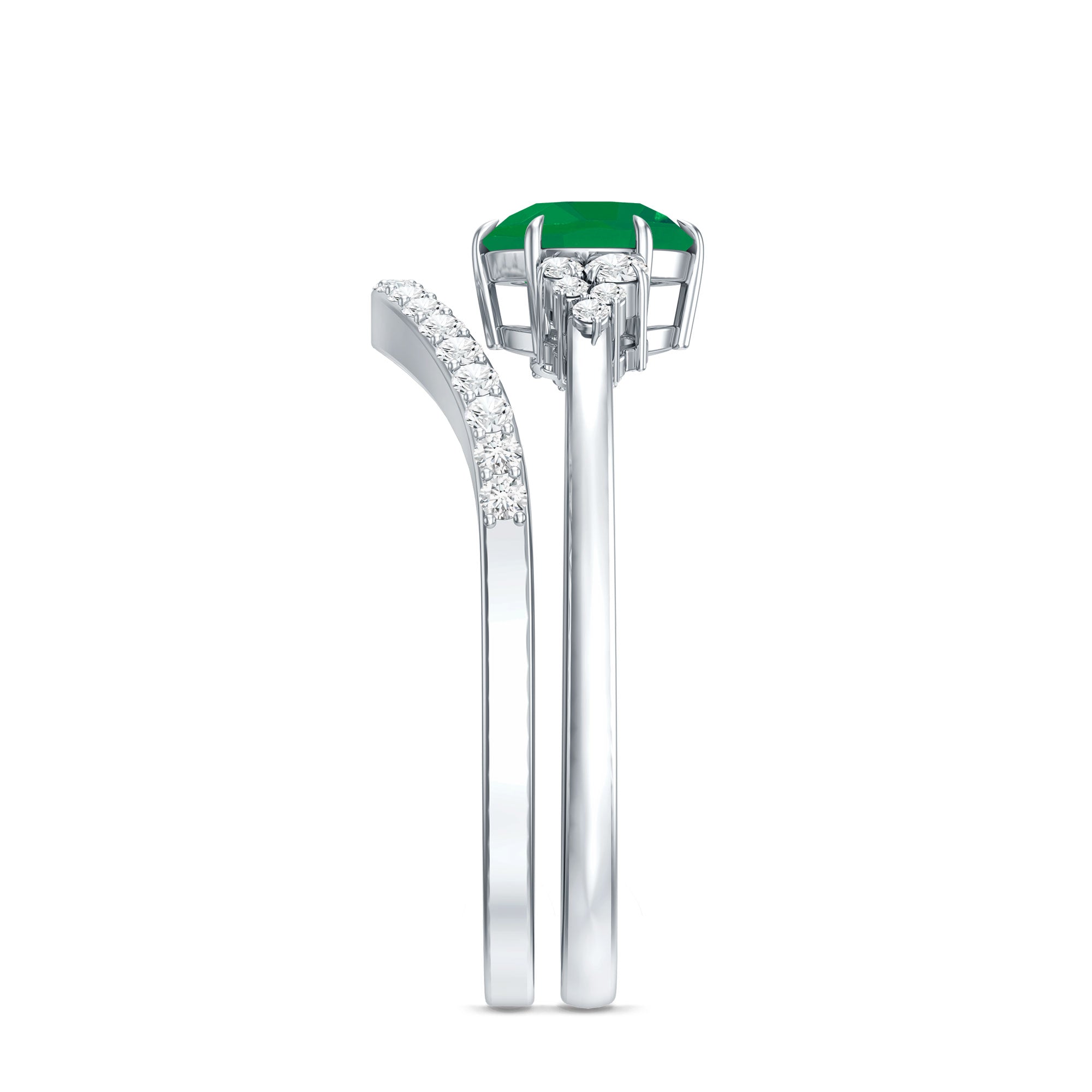 Natural Emerald Diamond Wedding Bridal Ring Set of 2