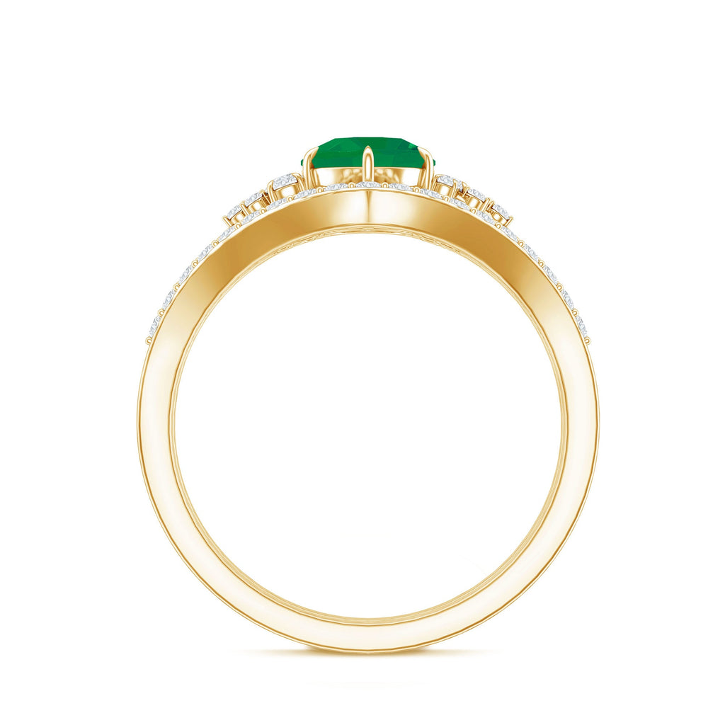 Natural Emerald Diamond Wedding Bridal Ring Set of 2