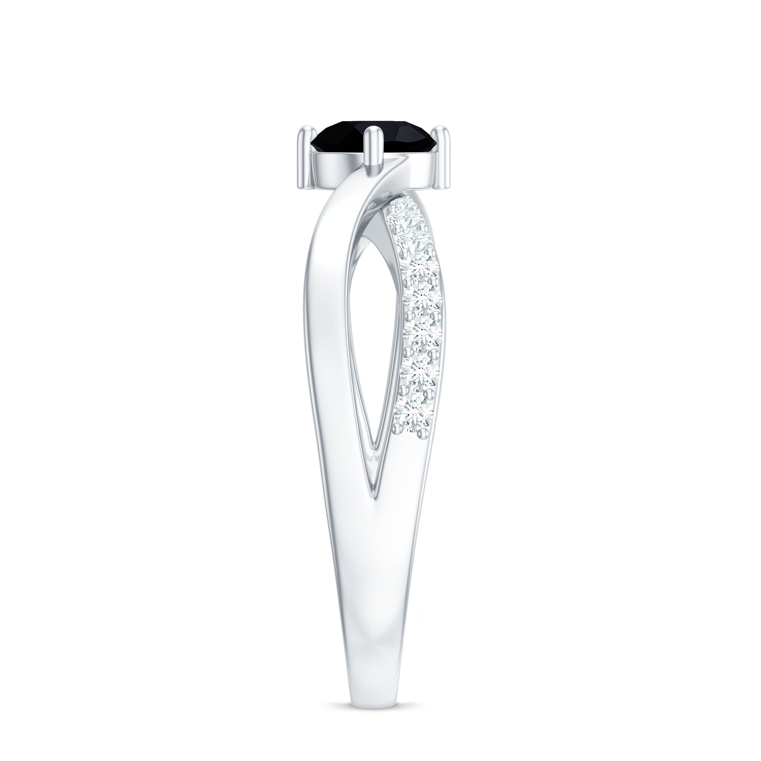 5mm Round Black Onyx Solitaire Infinity Ring with Diamond