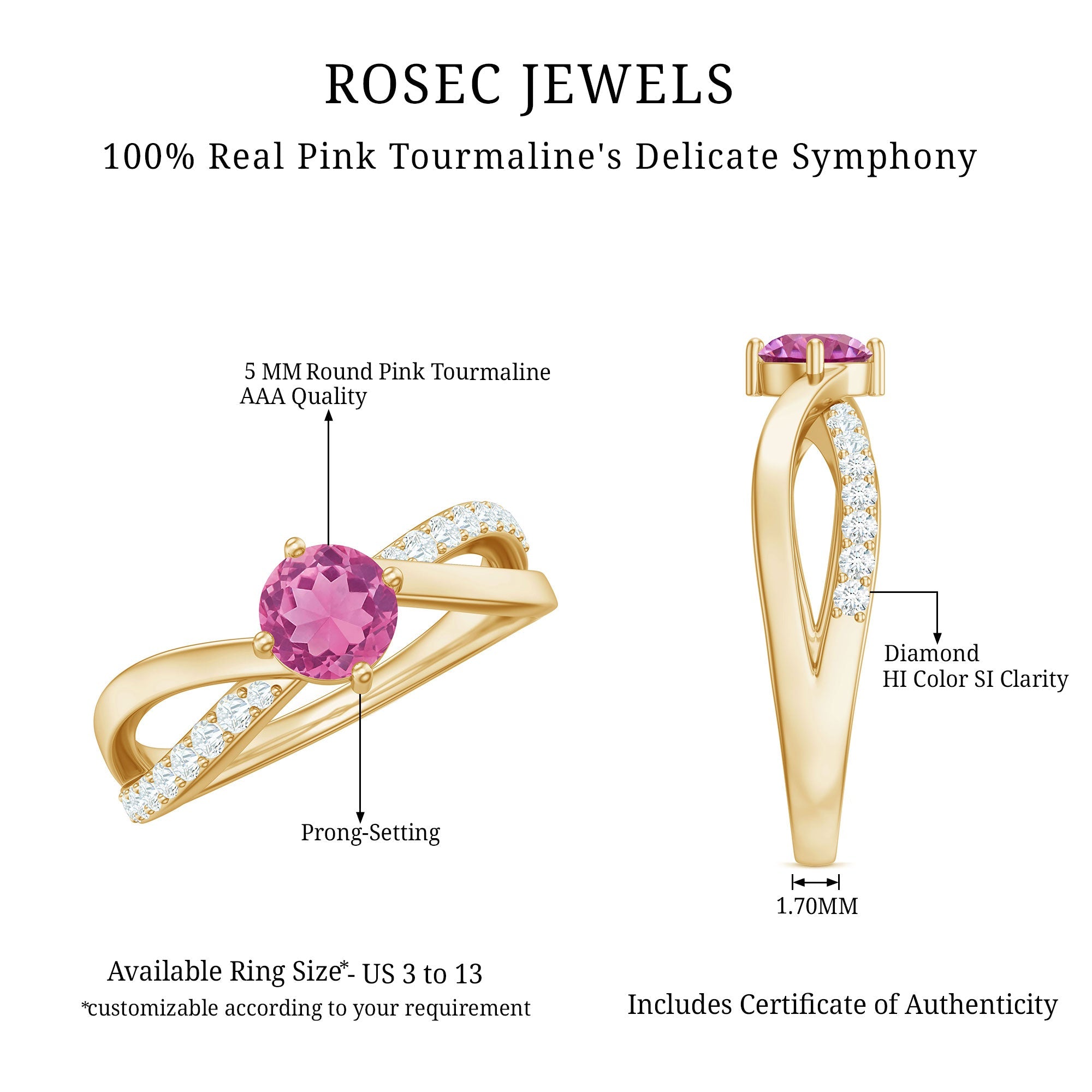 1/2 CT Pink Tourmaline Solitaire and Diamond Infinity Ring