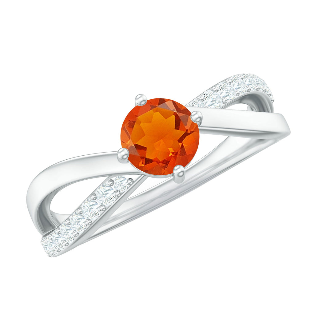 1/2 CT Fire Opal Solitaire and Diamond Infinity Ring