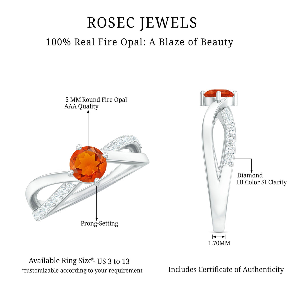 1/2 CT Fire Opal Solitaire and Diamond Infinity Ring