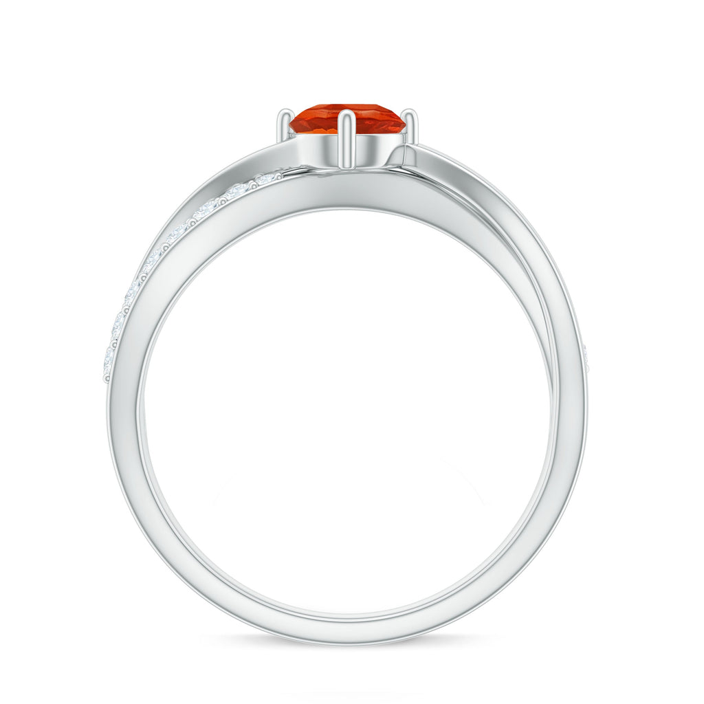 1/2 CT Fire Opal Solitaire and Diamond Infinity Ring