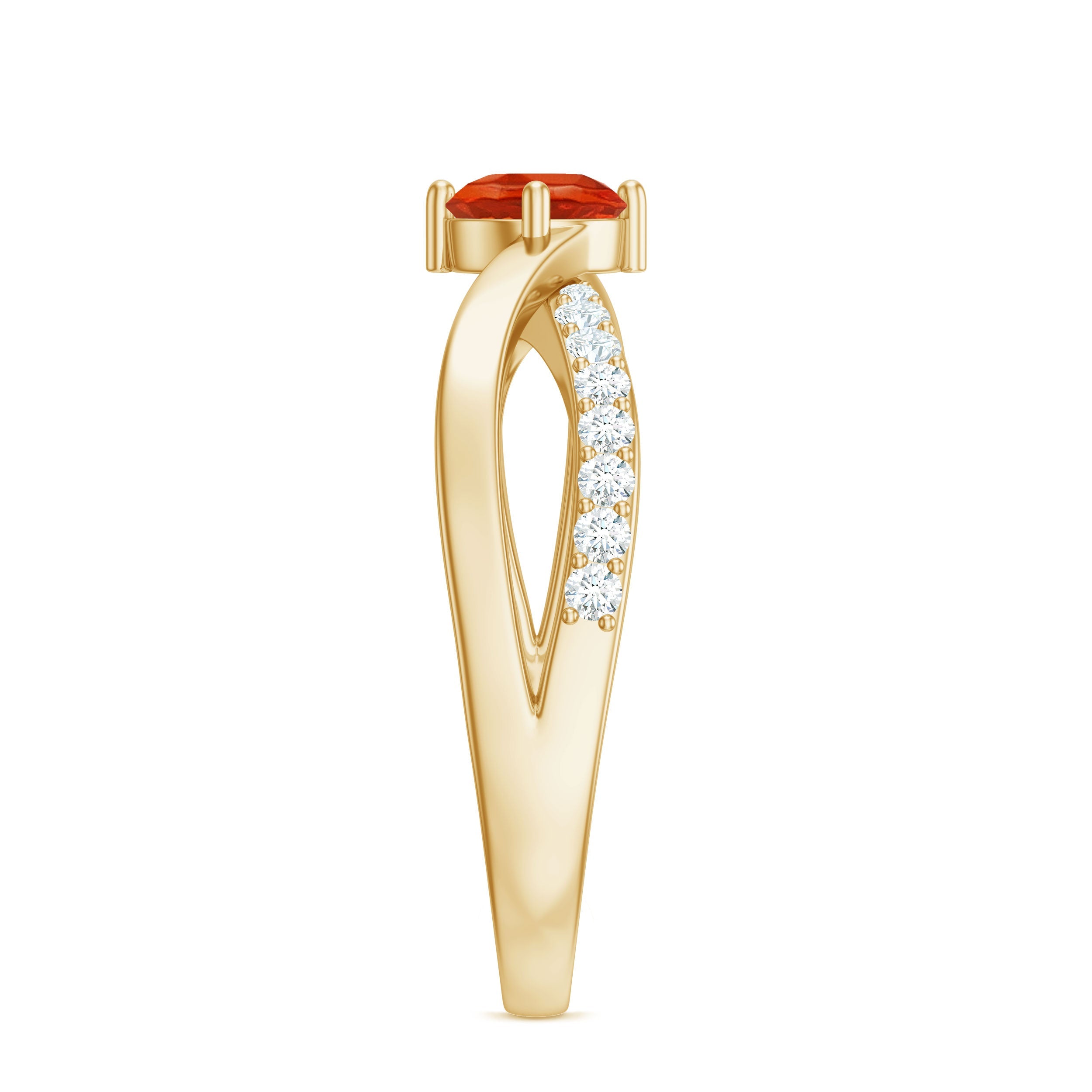 1/2 CT Fire Opal Solitaire and Diamond Infinity Ring
