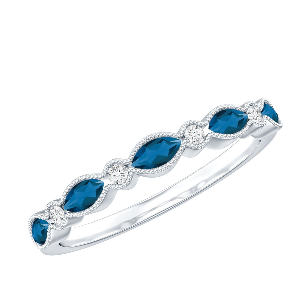 Genuine London Blue Topaz Half Eternity Ring in Bezel Set