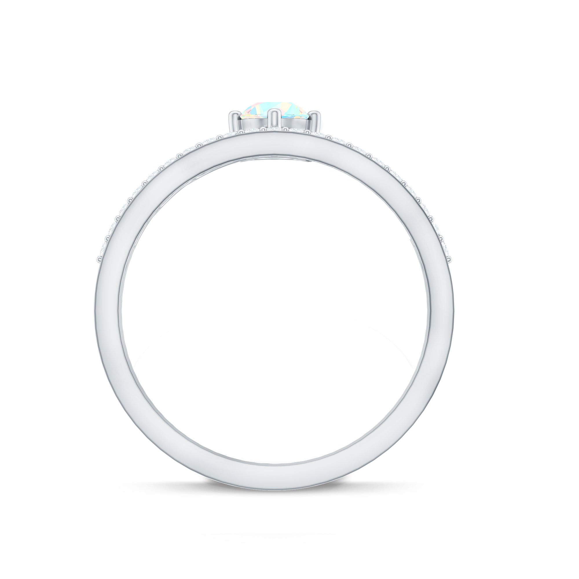 Natural Ethiopian Rainbow Opal Crown Promise Ring with Diamond