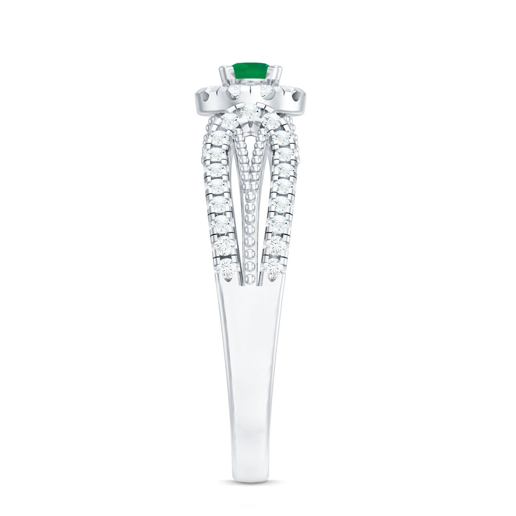 Natural Emerald Vintage Looking Engagement Ring with Diamond