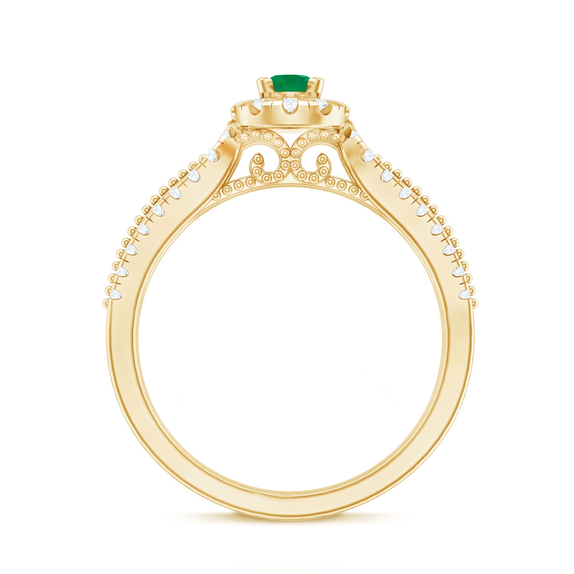 Natural Emerald Vintage Looking Engagement Ring with Diamond