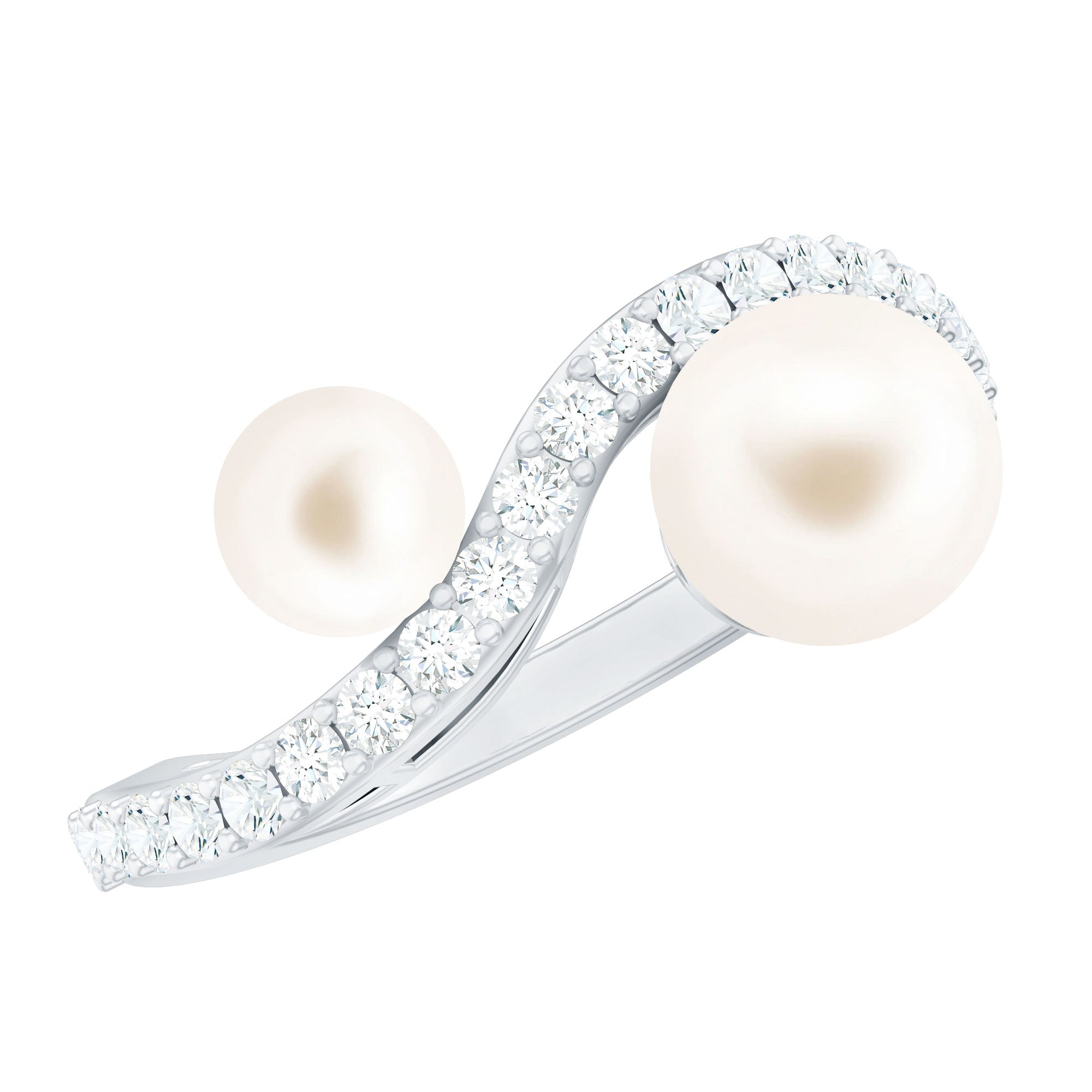 Natural Freshwater Pearl Toi Et Moi Engagement Ring with Diamond