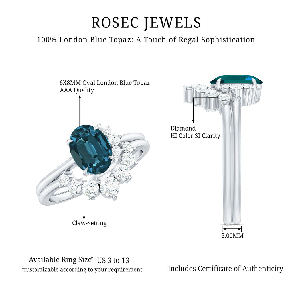 Oval London Blue Topaz and Diamond Designer Ring Set