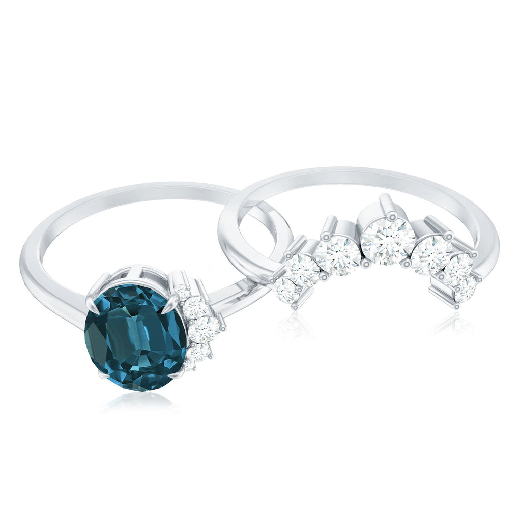 Oval London Blue Topaz and Diamond Designer Ring Set