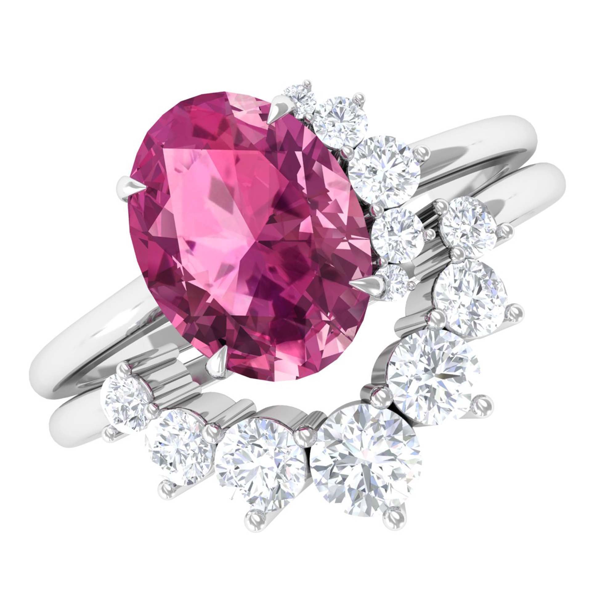 1 Carat Oval Pink Tourmaline and Diamond Wedding Ring Set
