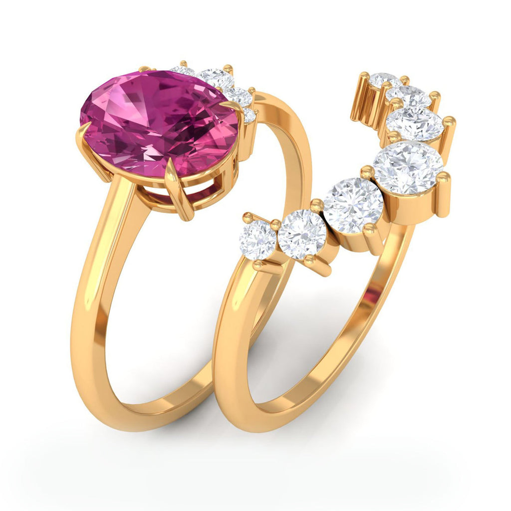 1 Carat Oval Pink Tourmaline and Diamond Wedding Ring Set