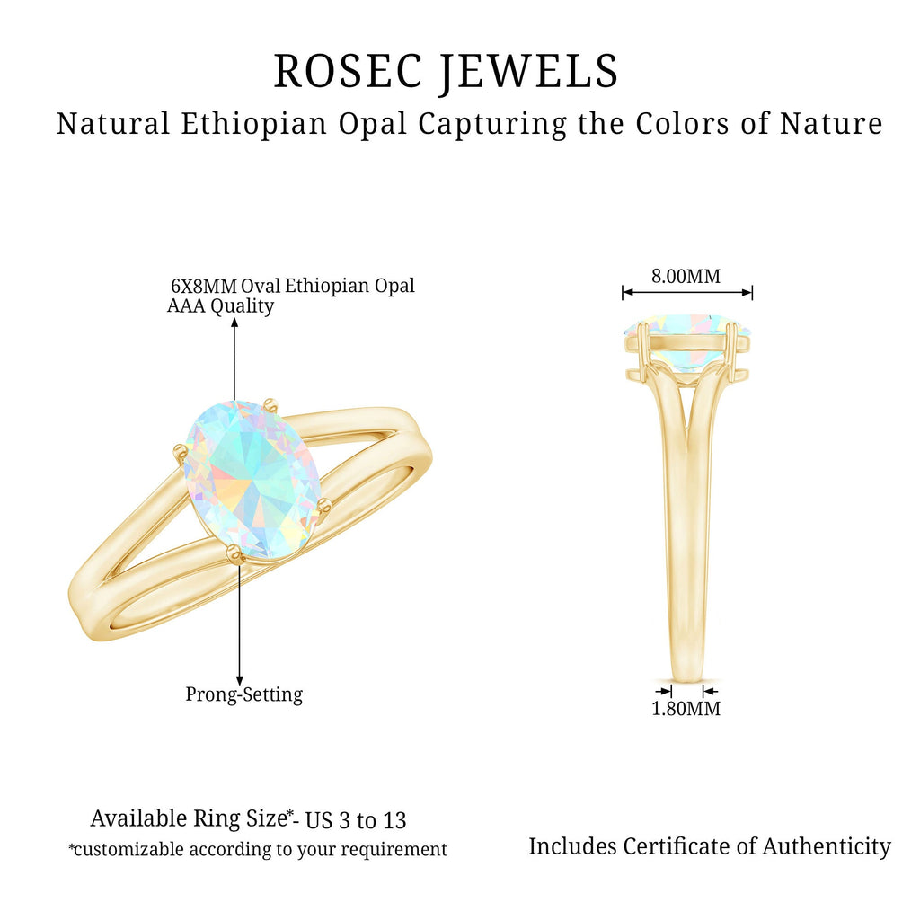 1.2 Carat Genuine Oval Ethiopian Rainbow Opal Split Shank Engagement Ring