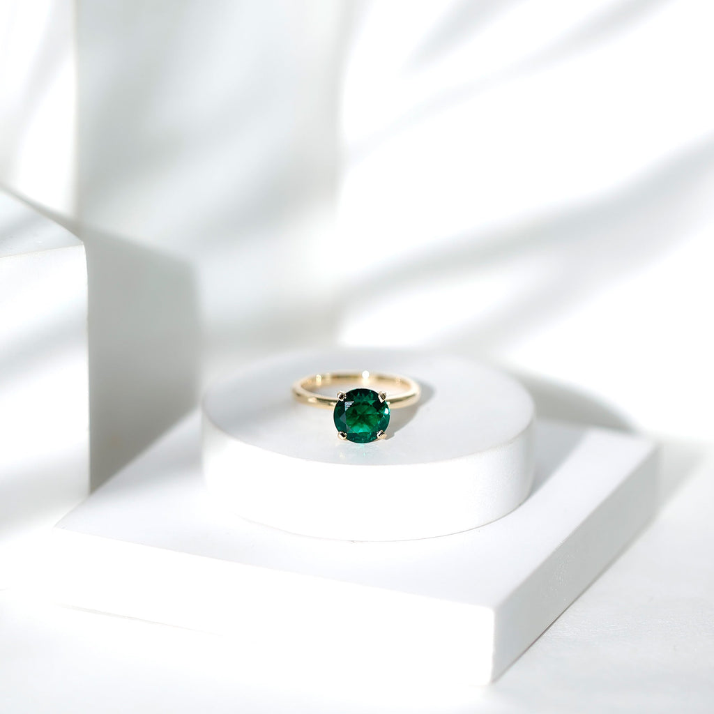 Certified 2 Carat Lab Grown Emerald Solitaire Engagement Ring