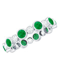 Bezel Set Round Emerald and Diamond Eternity Wedding Band