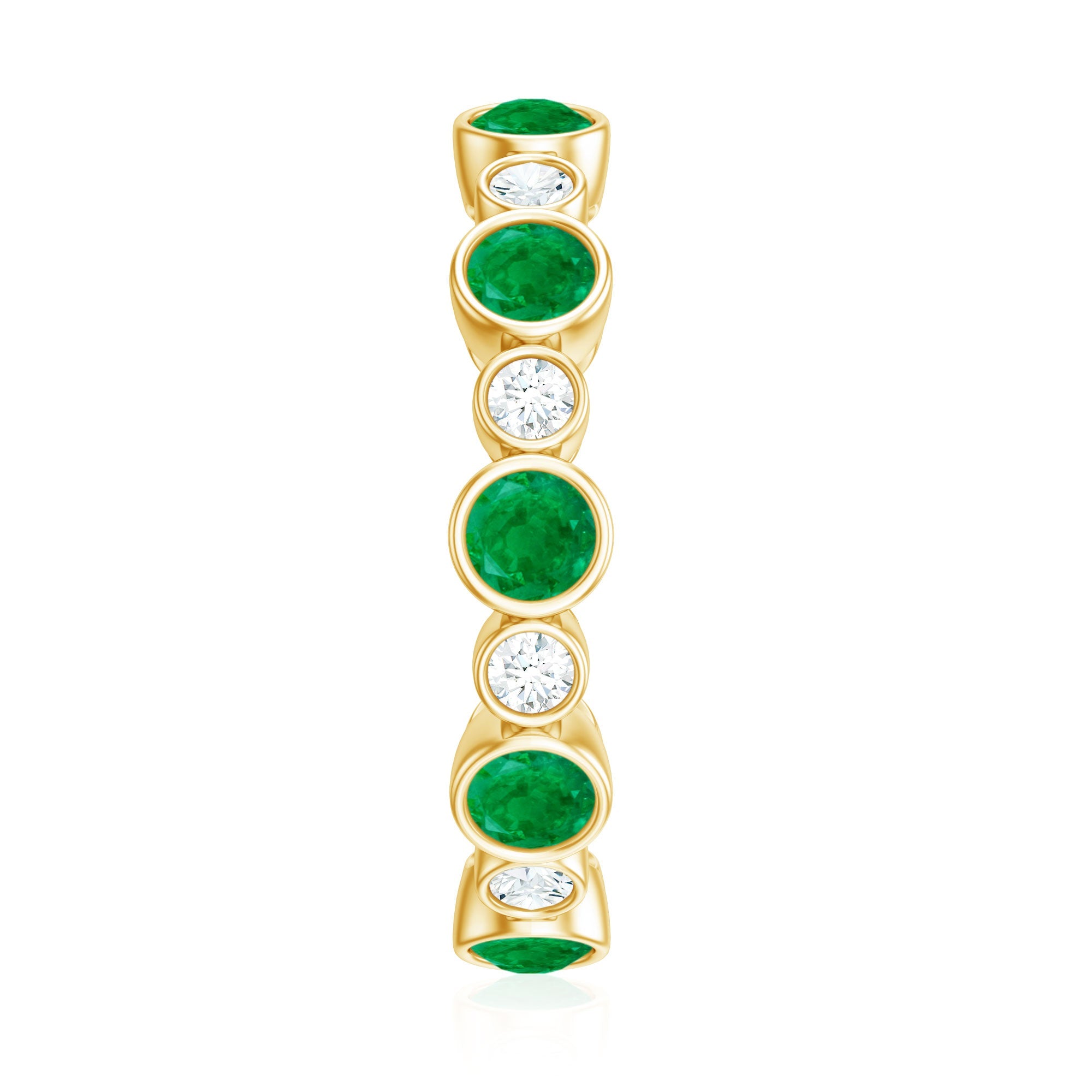 Bezel Set Round Emerald and Diamond Eternity Wedding Band