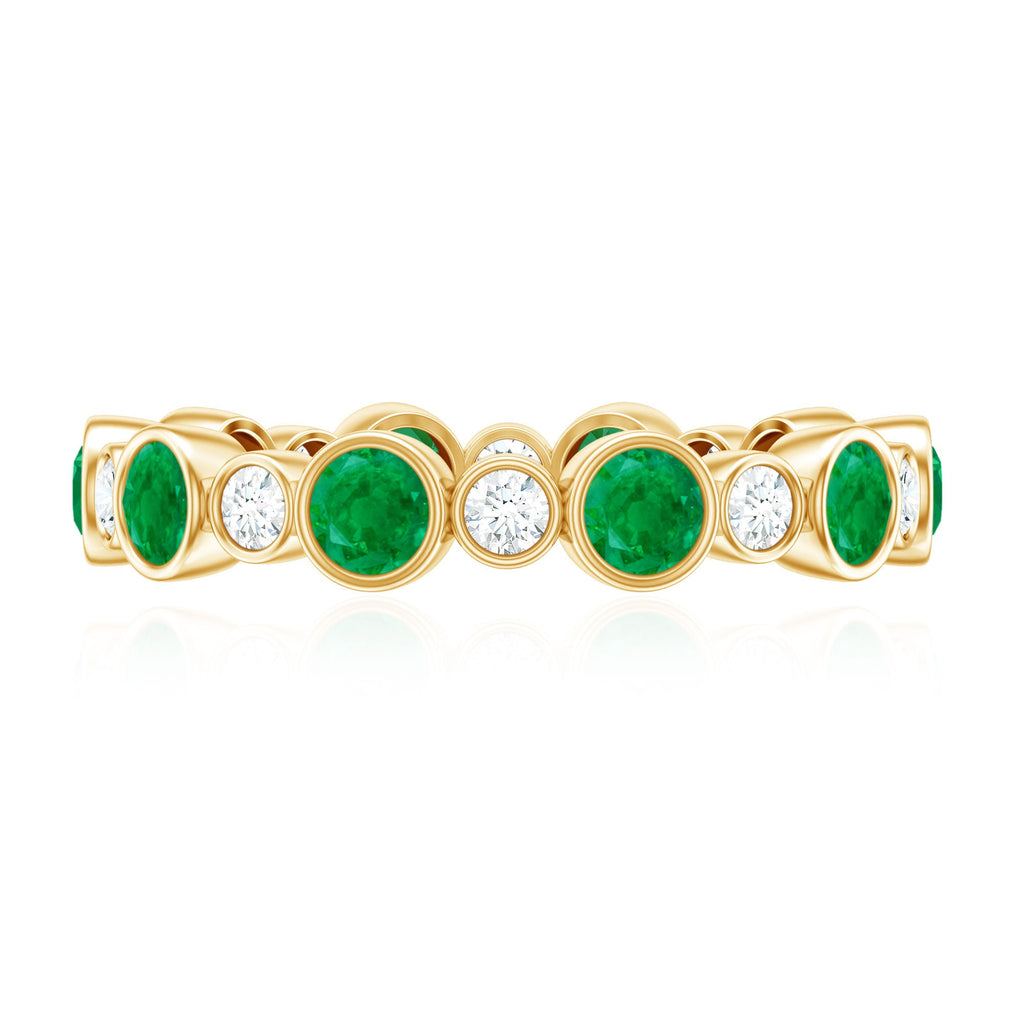 Bezel Set Round Emerald and Diamond Eternity Wedding Band