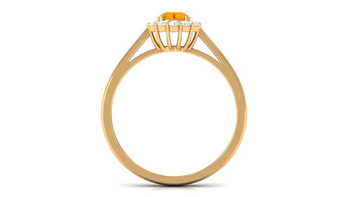 1 CT Fire Opal and Diamond Floating Halo Engagement Ring