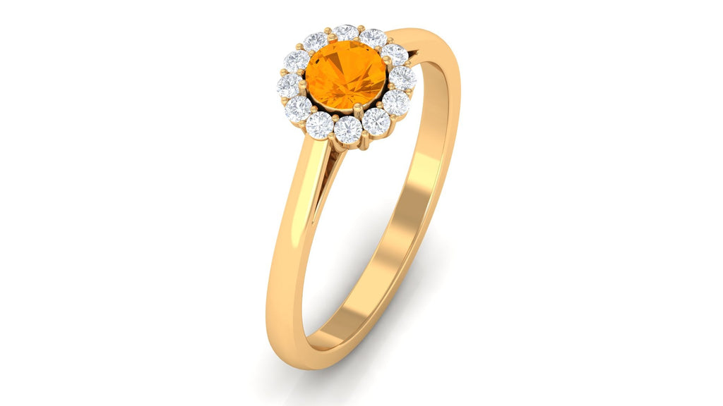1 CT Fire Opal and Diamond Floating Halo Engagement Ring