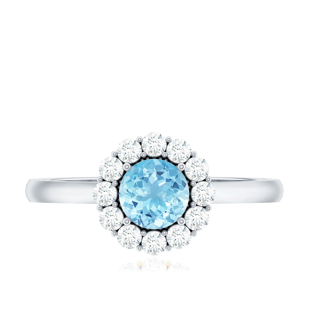 1 CT Aquamarine and Diamond Floating Halo Engagement Ring