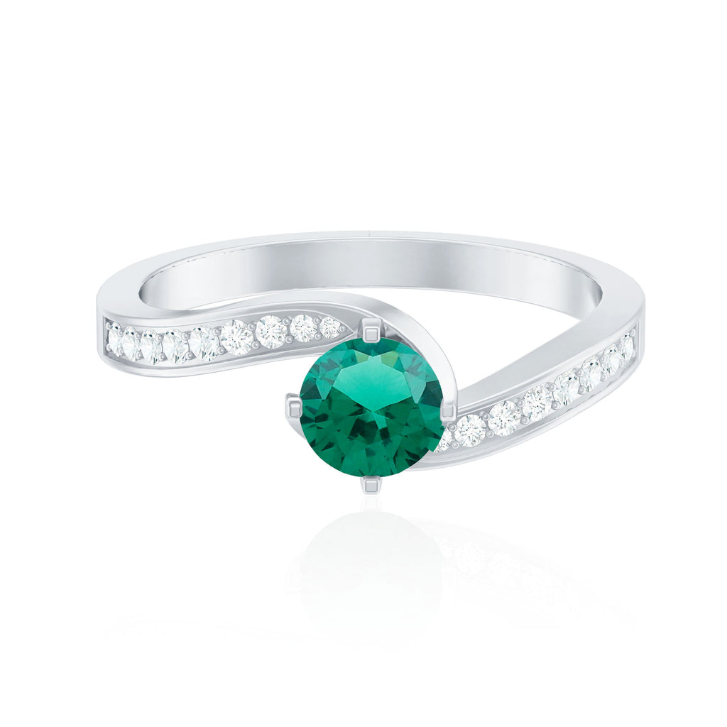 Certified 0.8 Carat Lab Grown Emerald Diamond Bypass Engagement Ring