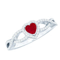 Natural Ruby Heart Promise Ring with Diamond Crossover Shank