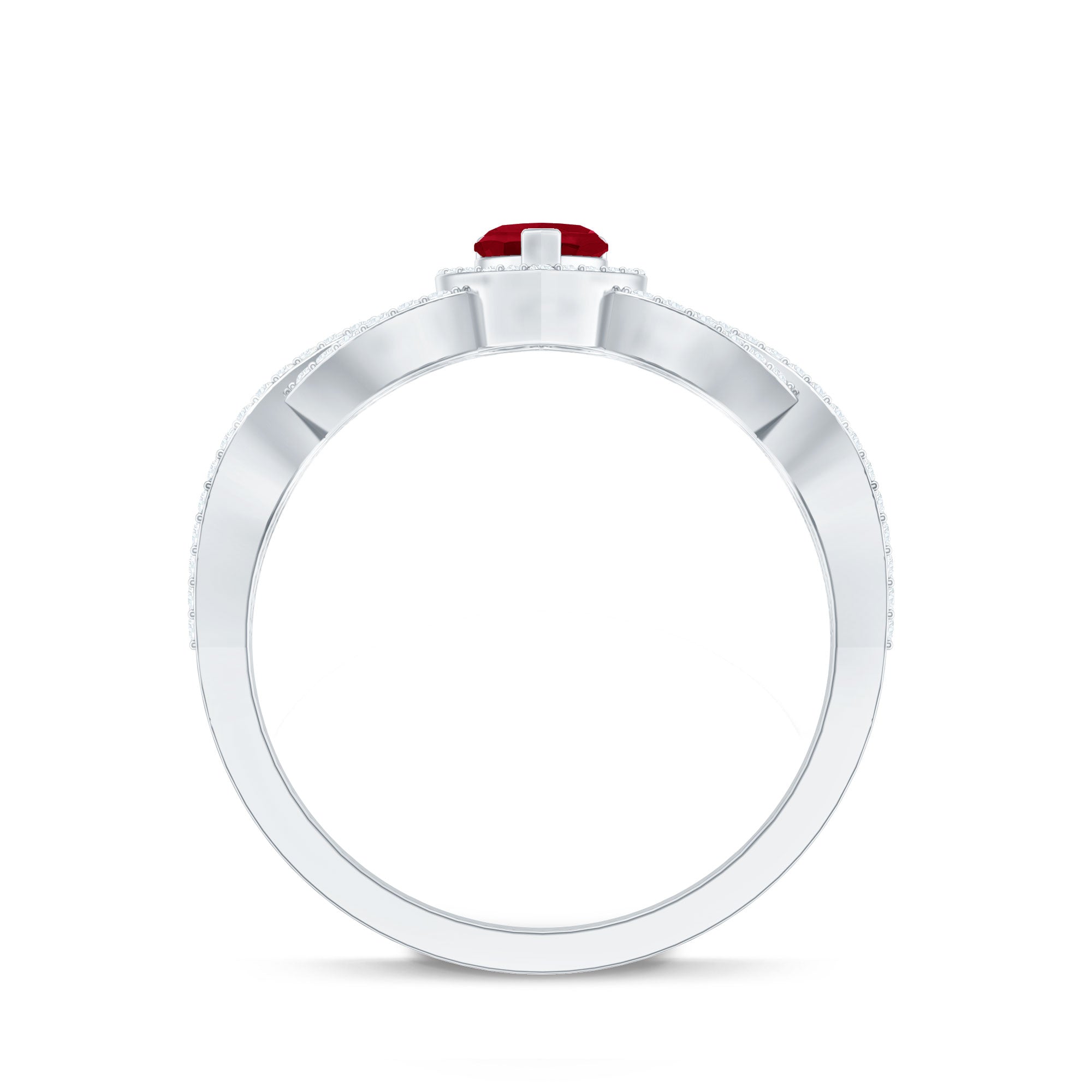 Natural Ruby Heart Promise Ring with Diamond Crossover Shank