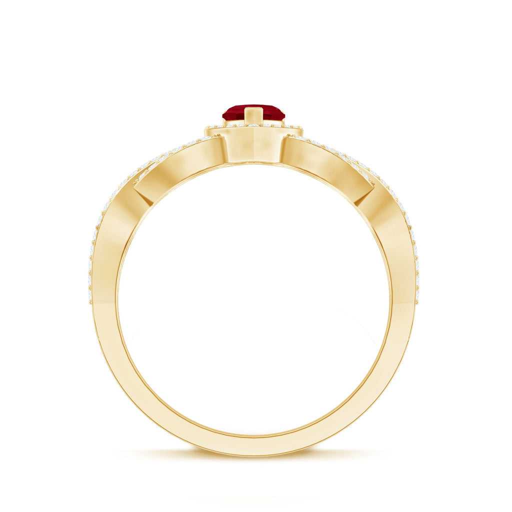 Natural Ruby Heart Promise Ring with Diamond Crossover Shank