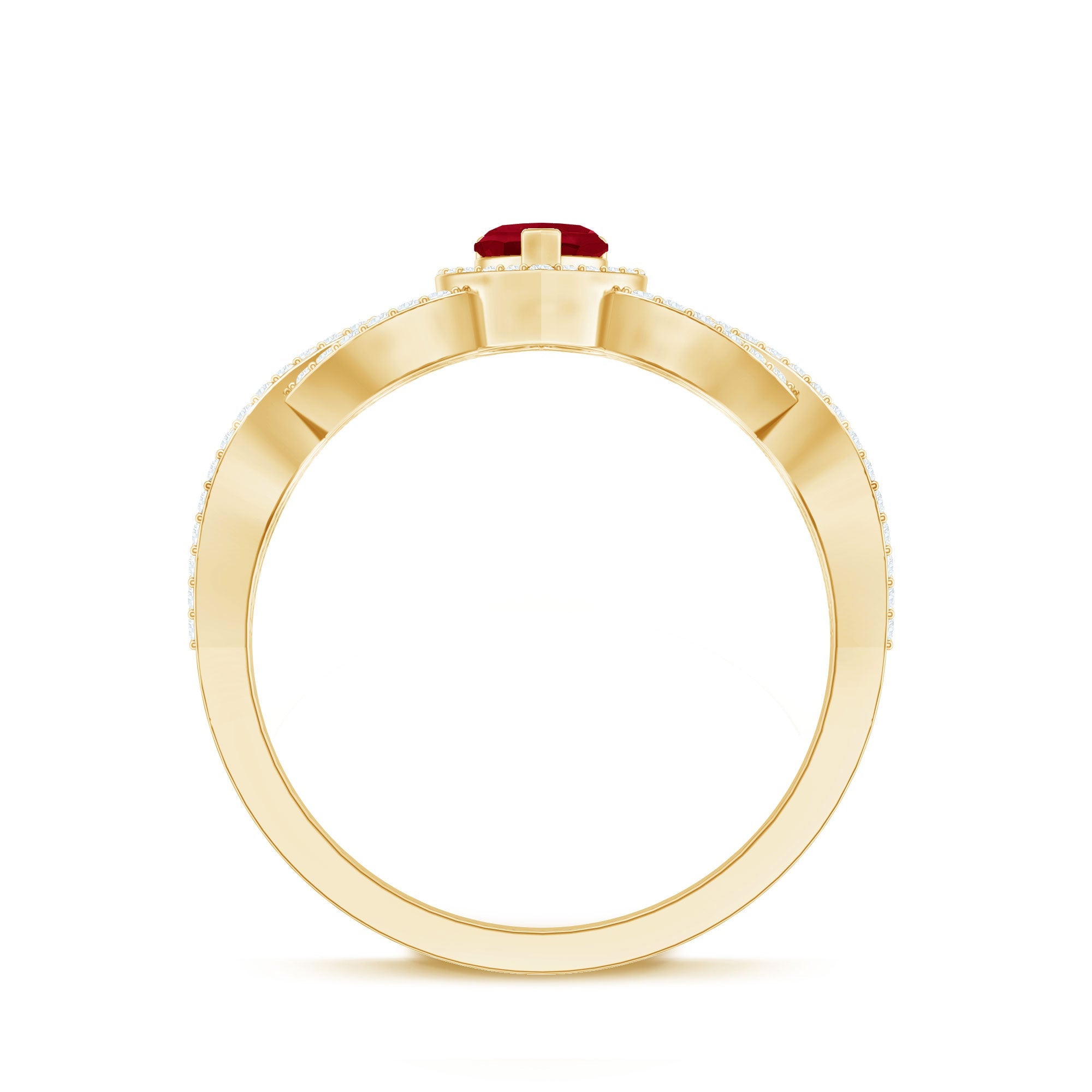 Natural Ruby Heart Promise Ring with Diamond Crossover Shank